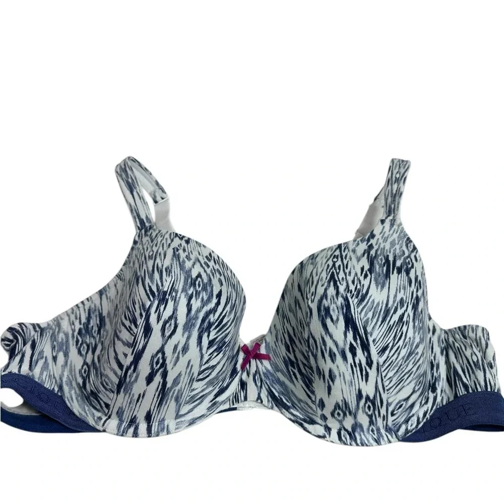 Cacique blue and white print lightly lined t-shirt bra size 44C